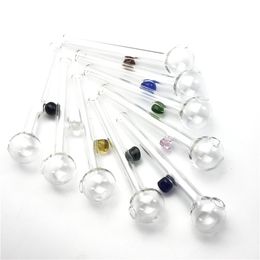 Glass Oil Burner Clear Thick Pyrex Glass Smoking Pipes 10cm Mini Hand Pipes with Colourful Handle Cheap Smoking Bubbler