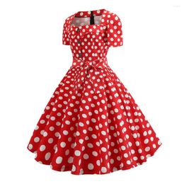 Casual Dresses 1950s Rockabilly Dress Umbrella Hem Retro A-line Midi With Square Neck Big Button Decor Dot For Women's