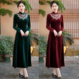 Ethnic Clothing Velvet Improvement Cheongsam Mom Wedding Qipao Party Dress Traditional Chinese Dresses Autumn Winter Long Plus Size 5XL