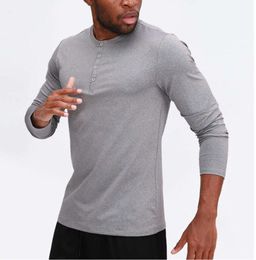 lu Men Yoga Outfit Sports Long Sleeve T-shirt Mens Sport Style Collar button Shirt Training Fitness Clothes Elastic Quick Dry Wear fashion LU LU L654