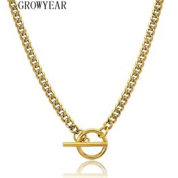 Chains Long T Bar Choker Necklace For Women Men Cuban Chain Gold Colour Hip Hop Geometric O Shape Lock Statement239R