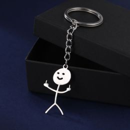 Hot Personality Cute Stick Figure Hollow Smile Figure Keychain Smooth Shape Pendant Stainless Steel Key Chain Funny Expression Gold Silver Keychains