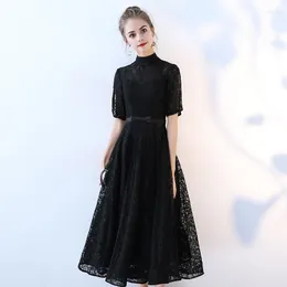 Ethnic Clothing Black Medium Length Elegant Prom Dress Graduation Host Party Dresses Slim Fit Plus Size 3XL Vestidos Sexy Lace Vintage