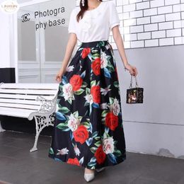 Skirts Floral Print Skirt Empire BOHO Ladies Tulle Womens Jersey Gypsy Maxi Full Long Spring Autumn 3XL