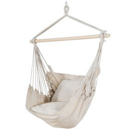 Beige Hammock Chair Swing Hanging Rope Net Chair Porch Patio with 2 Cushions 231228