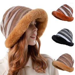 Berets Plush Ear Protection Fisherman Hat Winter Outdoor Windproof Warm Fur Beanie Basin Cap Cold Proof Knit Bonnet Women's Bucket Hats