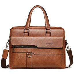 Briefcases Men Business Handbag Briefcase Leather Laptop Bags Waterproof Portable Document Office Shoulder Crossbody Bag Vintage Handbags
