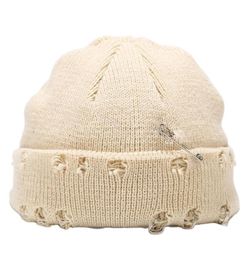 Winter Knit Distressed Docker Beanie With Pin Trawler Beanies Ripped Melon Hat Roll up Edge Skullcap for Men Women2573487