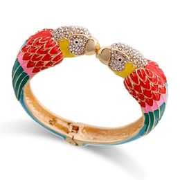 Bracciale rigido alla moda con doppie teste di ara, bracciale smaltato, per donna, braccialetto con pappagallo animale placcato oro Pulseira 3328 322H