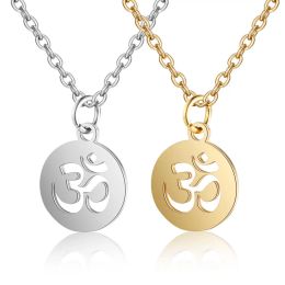 Small OM Necklace Minimalist Ohm Aum Charm Meditation Necklaced Golden Color 14k Yellow Gold Yoga Pendant Jewellery For Women