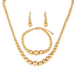African Beaded Earrings Necklace Bracelet Set Gold Color Ball Arab Middle East Ethiopian Women Wedding Jewelry2704