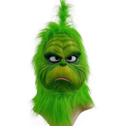 Cute How Christmas Green Haired Grinch Cosplay Mask Latex Halloween XMAS Full Head Costume Props L220530286g8294986