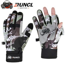 RUNCL Sport Winter Fishing Gloves 1Pair/Lot 3 Half-Finger Breathable Leather Gloves Neoprene PU Fishing Equipment 231228