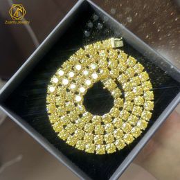 S925 Silver Gold Plated 3mm 4mm 6.5mm Def Vvs Loose Yellow Moissanite Diamond Tennis Bracelet Chain