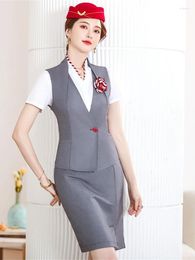 Work Dresses Women Business Suits Skirt And Vest Top Sets Wear Office Uniform Styles Fashion Ladies Grey Waistcoat