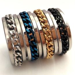 50pcs SPIN chain ring Men's Boy's Cool Rock Punk 316L Stainless Steel Spinner Ring Man Accessories Birthday Gift Xmas Gi3226