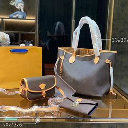 85621 women cross body Shoulderbag Luxury designer bag Fashion Women Tote bag 3pcs/set handbag famous old flower Brown large capacity portabl