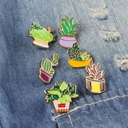 Creative Cartoon Potted Plant Enamel Pins and Brooches Unisex Aloe Cactus Brooch Jewelry Badge Backpack Hat Denim Pin GD223225u