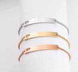 Hollow Love Stainless Steel Stamping Blank Bar Bracelet For Engraving Metal ID Bracelet Mirror Polished Whole 5pcs6193484