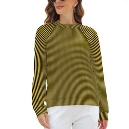Women's Hoodies Nautical Stripe Yellow And Black Streetwear Oversized Hoodie Ladies Long-Sleeve Modern Graphic Casual Clothing