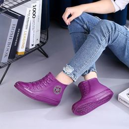 Short Rainboots Ankle Water Shoes for Women Fake Zip and Lace -up Rain Boots Fashion Woman Garden Shoes Ladies Rubber Waterproof 231228