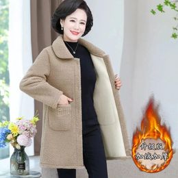 Women's Trench Coats Mother's Winter Granular Velvet Jacket Autumn Mid-Length Plush Thick Warm Coat Middle-aged Lamb Wool Outwear 6XL