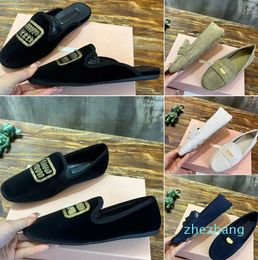 Fashion Velvet slippers Designer Women Suede driving shoes loafers Ballet flat sole shoes luxury leather Plush Satin Half slippers Size