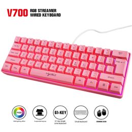 HXSJ V700 61 Keys Gaming RGB Keyboard for Gamers USB Backlight keyboard with Multiple Shortcut Key Combinations PUBG Home 231228