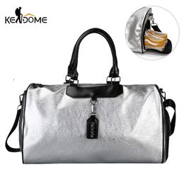 Silver Sports Bag Lady Luggage in Travel Bags with Tag Duffel Gym Leather Women Yoga Fitness sac de sport Big XA806WD 231228