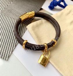 Fashion Classic Round Brown PU Leather Bracelet with Metal Lock Head In Gift Retail Box Stock SL052134417