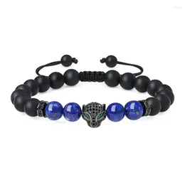 Link Bracelets 2024 Lapis Lazuli Stone Leopard Head Pendant Handmade Beaded Bracelet For Women Men Energy Healing Luck Jewellery Gifts