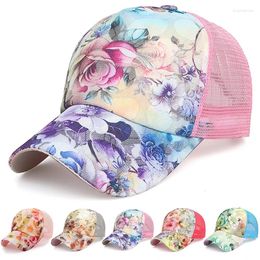 Ball Caps Women Fashion Casual Rose Flower Printed Mesh Baseball Cap Outdoor Sunvisor Hat Adjustable Peaked