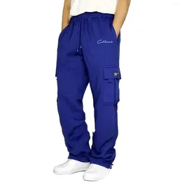 Men's Pants Winter Brushed Mens Gym Sport Sweatpants Solid Baggy Cargo Pockets Long Trousers Y2k Streetwear Tracksuit Bottoms