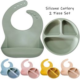 BPA Free Baby Silicone Feeding Platos Baby Bibs Suite Fashionable Pure Children's dishes Bowl Baby Stuff tableware drop 231229