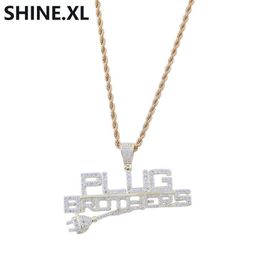 Hip Hop Plug with Letter Pendant Iced Out Full Zircon 14K Gold-Plated Pendant Necklace Men Bling Street Jewelry210w