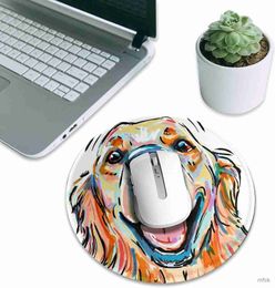 Mouse Pads Wrist Rests Round Mouse Pad Golden Retriever Dog Colourful Painting Personalised Gaming Mouse Mat Non-Slip Mousepad for Laptop 7.9x7.9 Inch