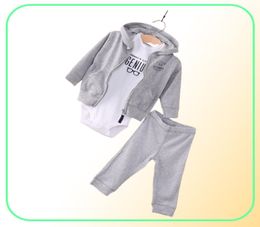 Neueste Casual Neugeborenen 6 9 12 18 Monate Strickjacke Hosen Set Baby Jungen Kleidung Outfit Grau Bodysuit6061385