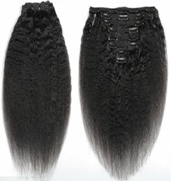 afro kinky straight hair unprocessed clip in hair extensions 120 Gramme Mongolian human Hair African American remy natural black clips1681193