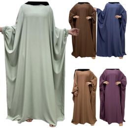 Ethnic Clothing Ramadan One Piece Prayer Muslim Abaya Dress Dubai Nida Batwing Sleeve Abayas For Women Kaftan Hijab Robe Islam Clothes