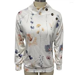 Women's Blouses Women Top With Button Decor Floral Print Stand Collar Sweatshirt Stylish For Casual Autumn Fashion Soft