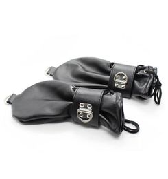 Fashion-Soft Leather Fist Mitts Gloves with Locks andRings Hand Restraint Mitten Pet Role Play Fetish Costume1084695