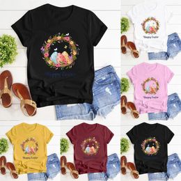 Women's T Shirts Easter Print Shirt Loose Crew Neck Short Sleeve Top