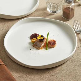 Plates Ceramic Dinner Plate Creative Irregular Shallow Steak Dessert Snack Pasta Solid Color Tableware