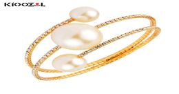 Bangle KIOOZOL Unusual Design Three Layers Large Pearl Bracelet Micro Inlaid CZ Bangles For Women Jewellery Accessories 2021 179 KO43026098