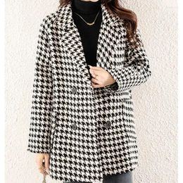 Women's Jackets Korean Elegant Faux Woolen Women Black Single Breasted French Chic Classy Coat Harajuku Button Office Lady Short Outwear