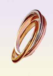 High quality stainless steel trinity series ring Tricolor 18K gold plated band vintage jewelry Three rings and three colors fashio6980970