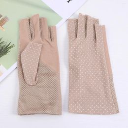 Cycling Gloves 1 Pair Finger- Thin UV Sunblock Fingerless For Driving Travel Daily Use ( Khaki )