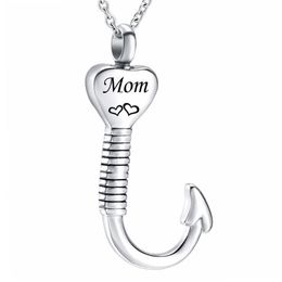 New Titanium Steel Cremation Fish Hook Heart Pendant Keepsake Urn Necklace For Ashes Memorial Jewelry Memento226p