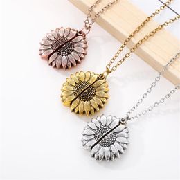 You Are My Sunshine Sunflower Necklace Long Gold Sliver Colour Chain Stainless Steel Open Sunflower Necklace Accesories For Women2115