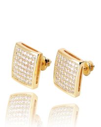 Hip Hop Stud Earrings Square Screw Back White Zircon Dangle Earrings Gold Plated Vintage Geometric Jewellery Whole4912751